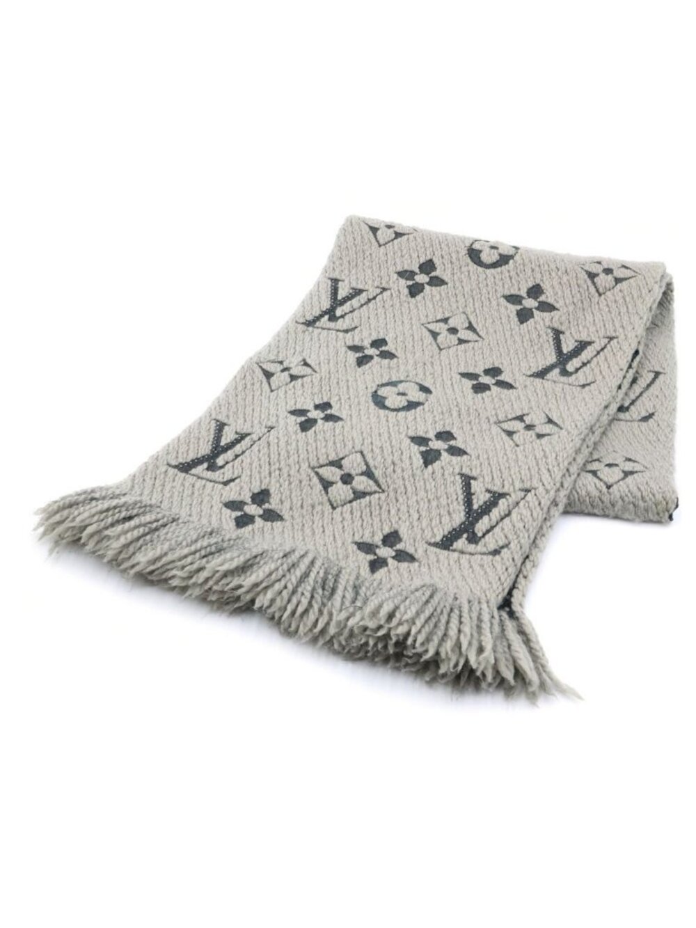 Louis Vuitton Logomania Scarf Monogram Jacquard Silk Blend Wool Gray